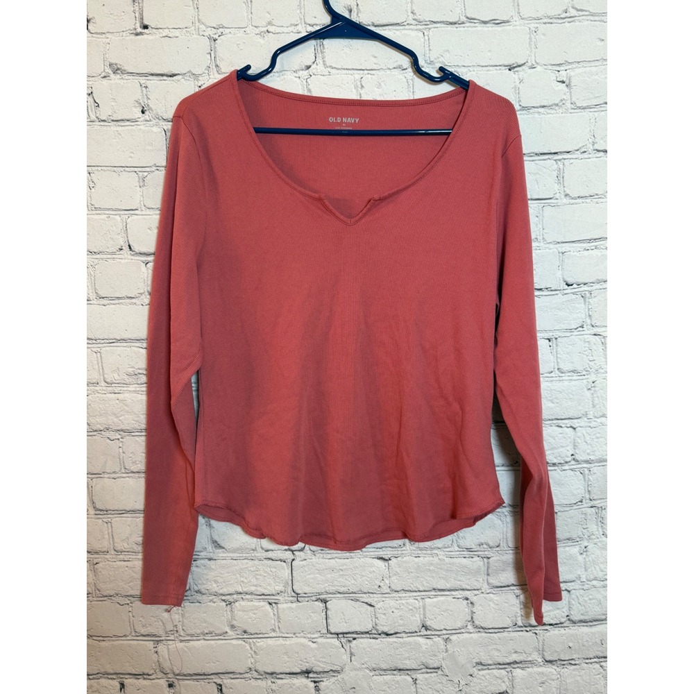 Old Navy Women's Coral Ribbed V-Neck Long Sleeve Top XL